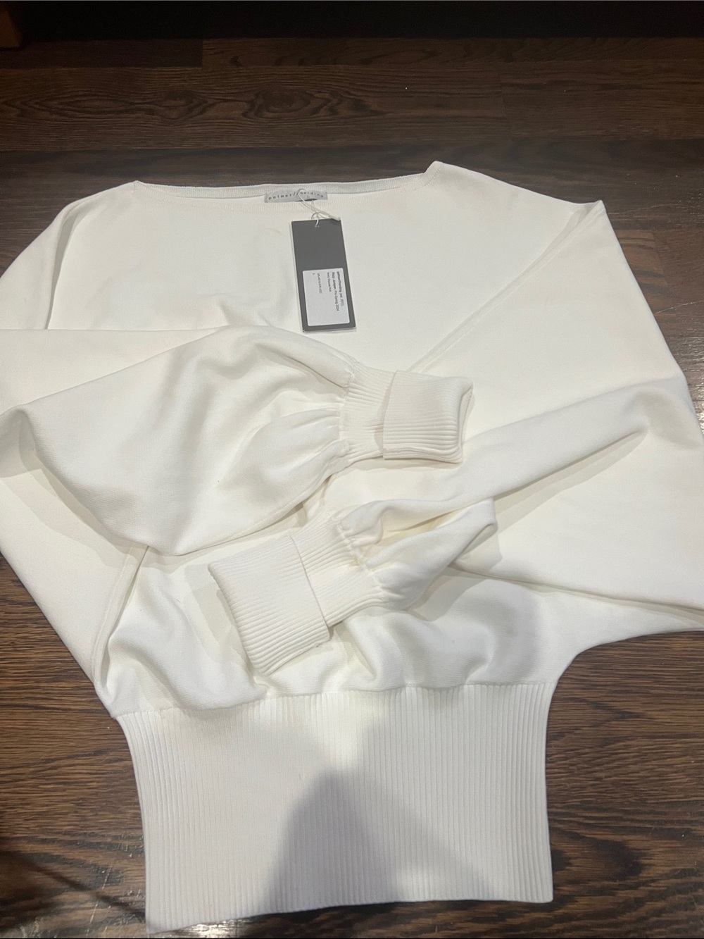 Women's Cream Boatneck Sweatshirt with Wide Rib Waistband